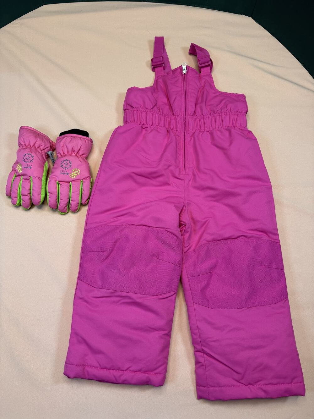 Healthtex Girls Pink Snow Bib Pants 3T + Winter Gloves XS #733